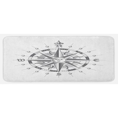 Hand Drawn Compass With The Face Of The Sun On Directions North South East West Sailing Grey Kitchen Mat -  East Urban Home, 44E0E9D11FB9453C937A17421FC11116