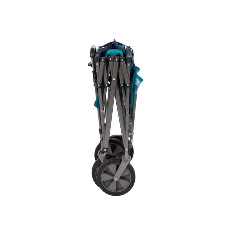 Teal Folding Alloy Steel Outdoor Utility Wagon with Flat-Free Tires
