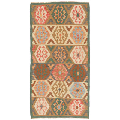 Rectangle 103 cm x 200 cm Geometric Hand Woven Kilim Area Rug