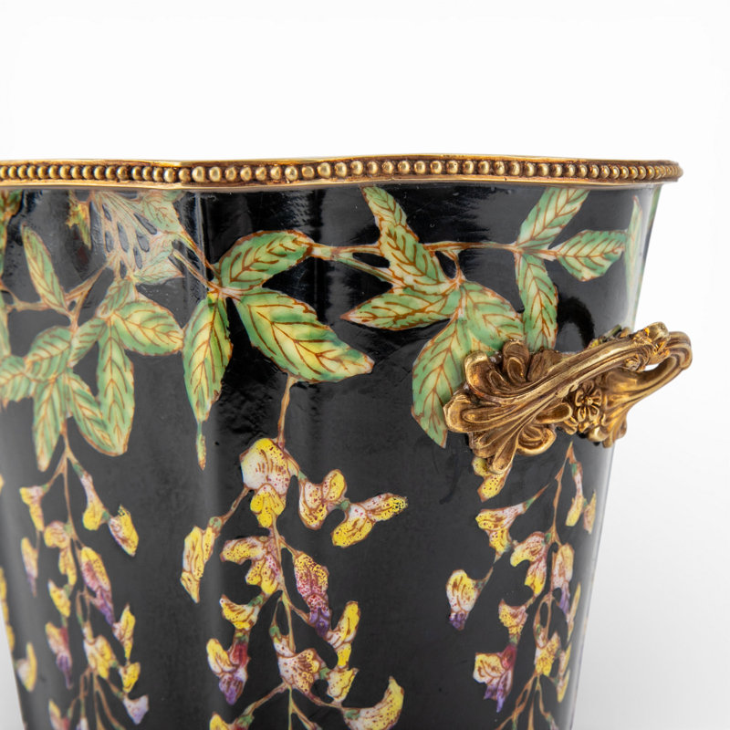 Midnight Blossom Oval Planter with Ormolu