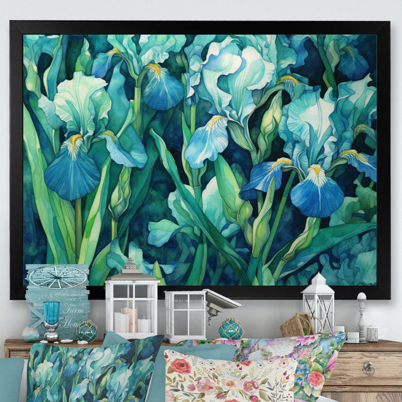 «Green Irises Petal IV» sur toile, Cadre photo noir, H 34 po x l 44 po x P 1,5 po