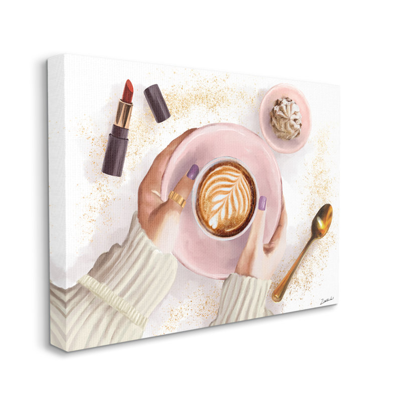 «Café Cappuccino Cup with Glam Fashion» par Ziwei Li, impression sur toile, H 16 po x l 20 po, Toile tendue