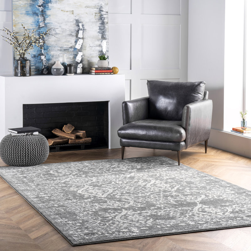 Almirka Medallion Area Rug for Living Room Bedroom Dining Room Kitchen, Grey/Ivory, Rectangle 8' x 10'