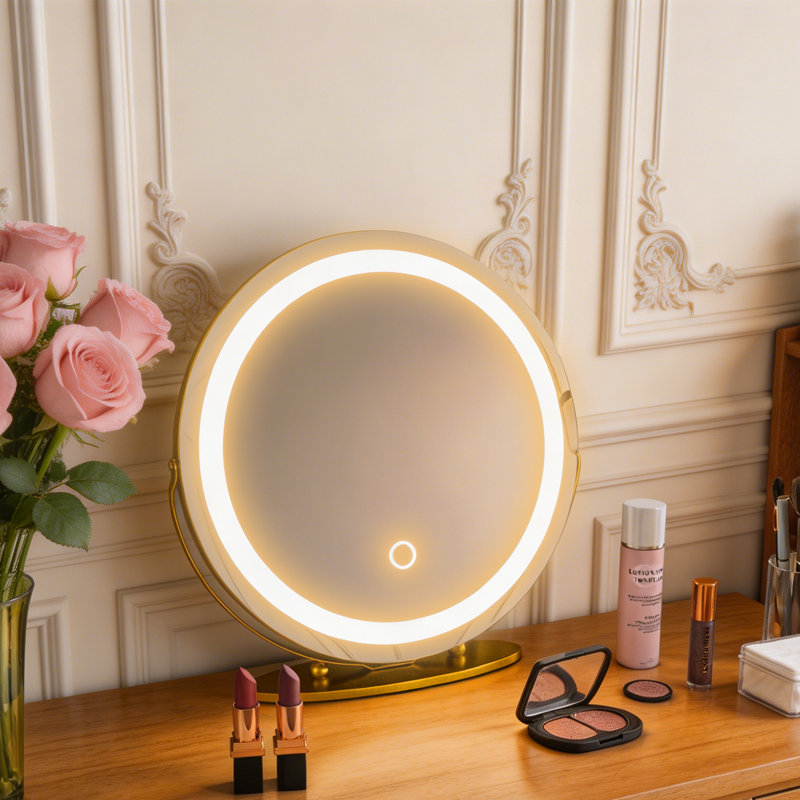 19 po X P 19 po Miroir de maquillage de salle de bain H Round, Doré