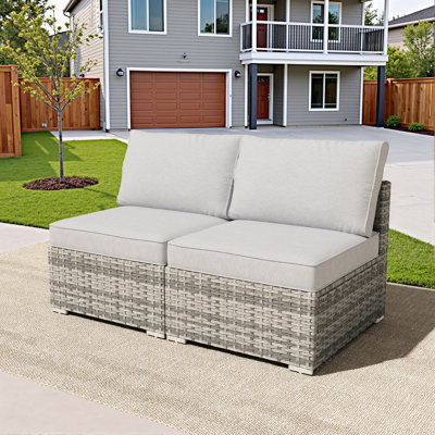 Canapé modulaire d'extérieur pour 2 personnes avec coussins et causeuse en osier toutes saisons