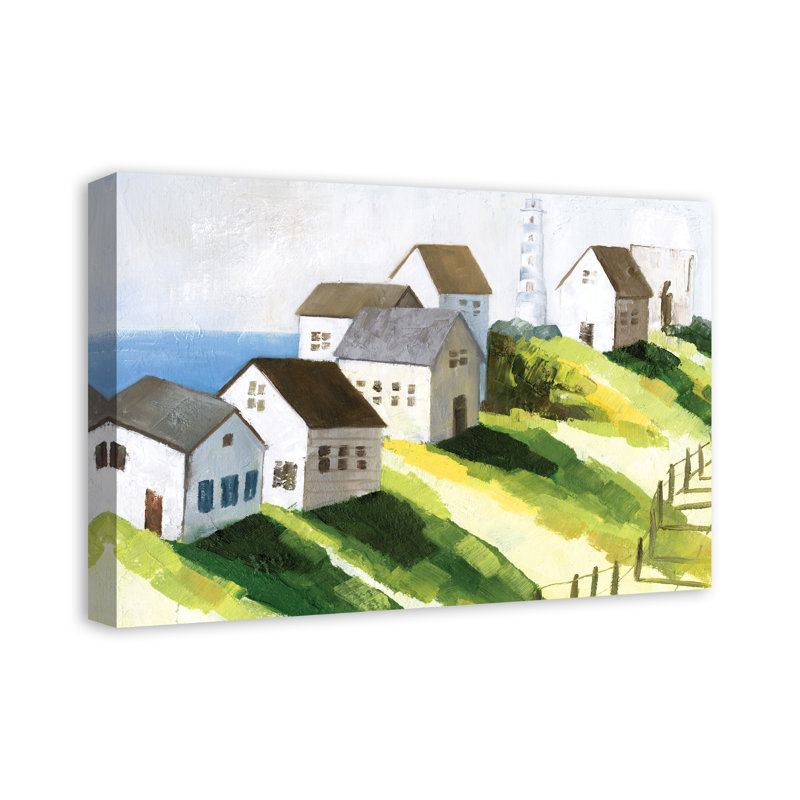 Ville côtière - Peinture sur toile, Toile tendue, H 16 po x l 24 po x P 1,25 po