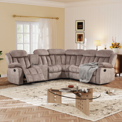 108.8''W Modern Skin-Friendly Microfiber Upholstered Soft Manual Reclining Sectional With Cupholders & Storage