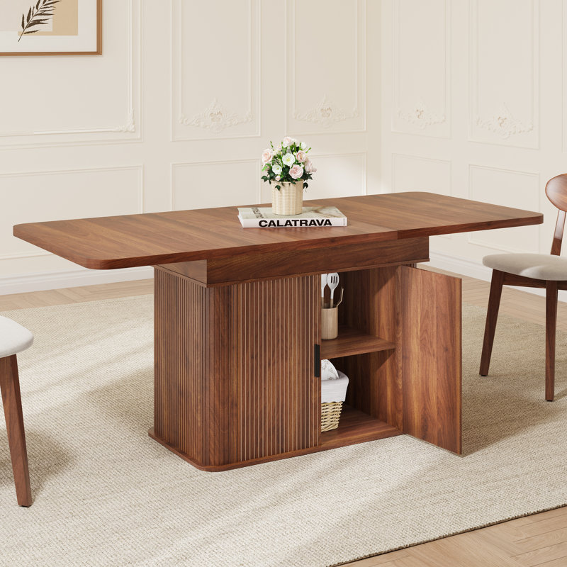 55.12''-70.67'' Extendable Rectangular Dining Table With Storage Cabinet