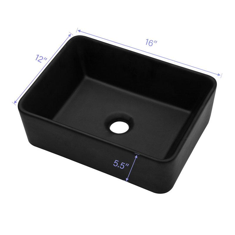 Ulibarri Black Ceramic Bathroom Sink 16"X12", Matte Finish. And . Low Water Absorption Feature, Stain . Smooth Polished. Above Counter Mount. 1 3/4" Center Drain. 16X12 Inch Bath 16"X12" Sink. Classic .