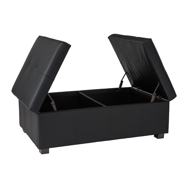 Brayce 47'' Wide Faux Leather Ottoman, Black Faux Leather