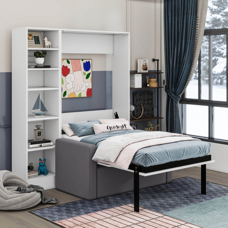 Murphy Bed Wall Bed with Sofa,with Shelves, Twin