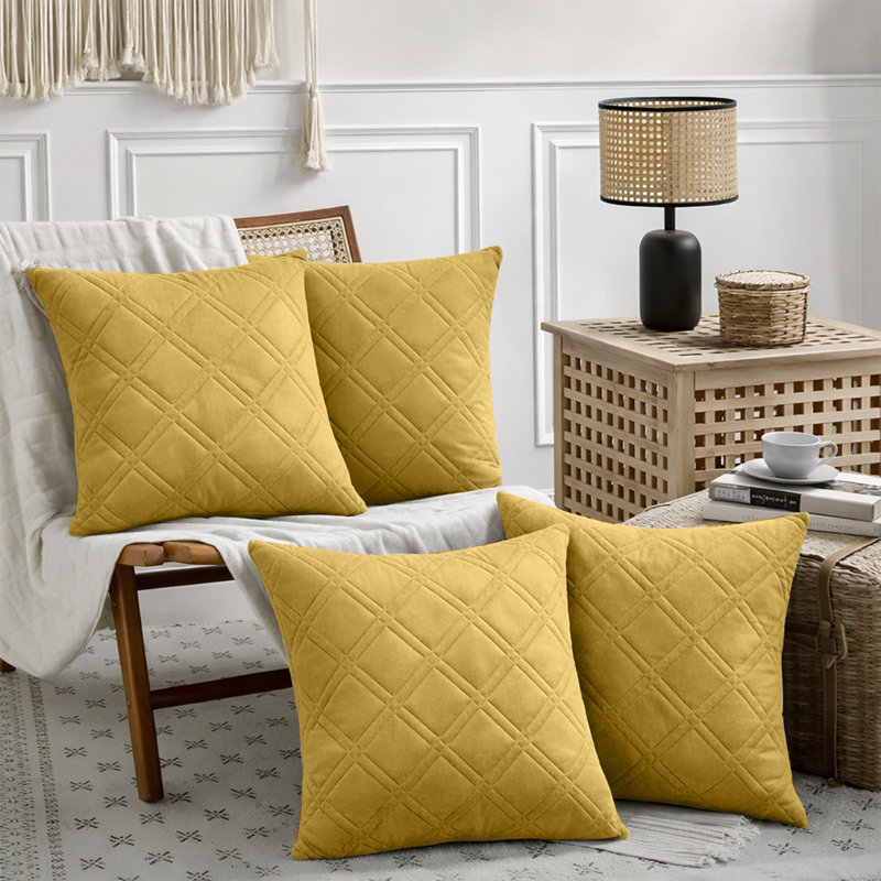 Geometric Square Throw Cushion Pad, Ochre