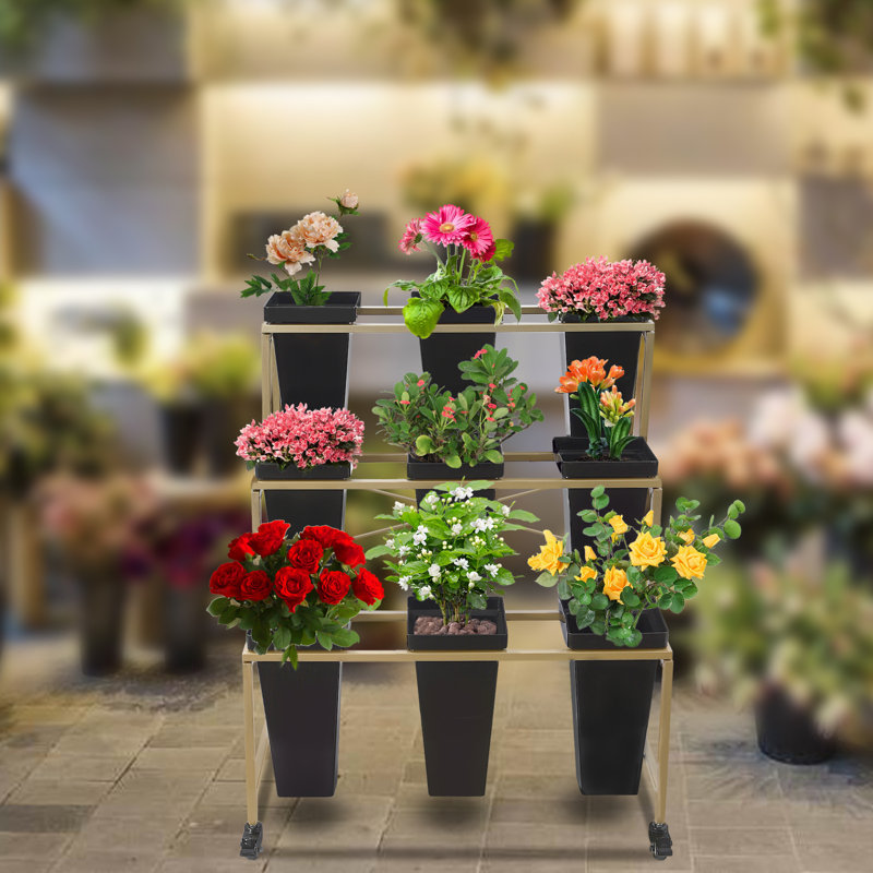 Présentoir à fleurs Présentoir à fleurs à 3 niveaux avec 9 seaux