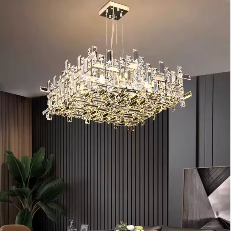  Lustre en cristal clair imperium | Carré et allongé | 47 x 6 x 6, H 11,81 po x l 12,59 po x P 49,21 po