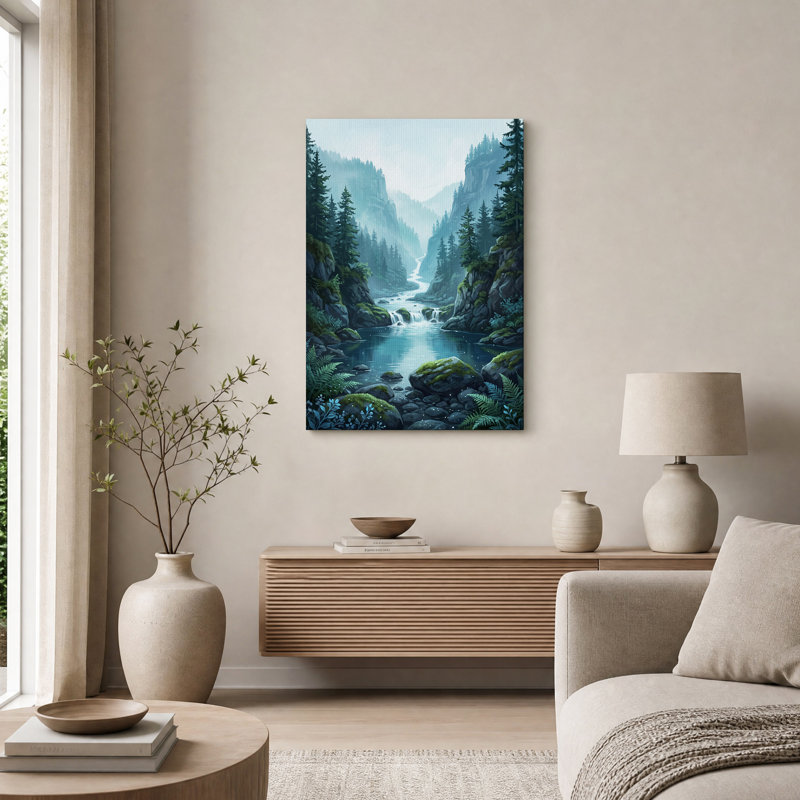 Art mural sur toile Misty Mountain River, H 24 po x l 18 po