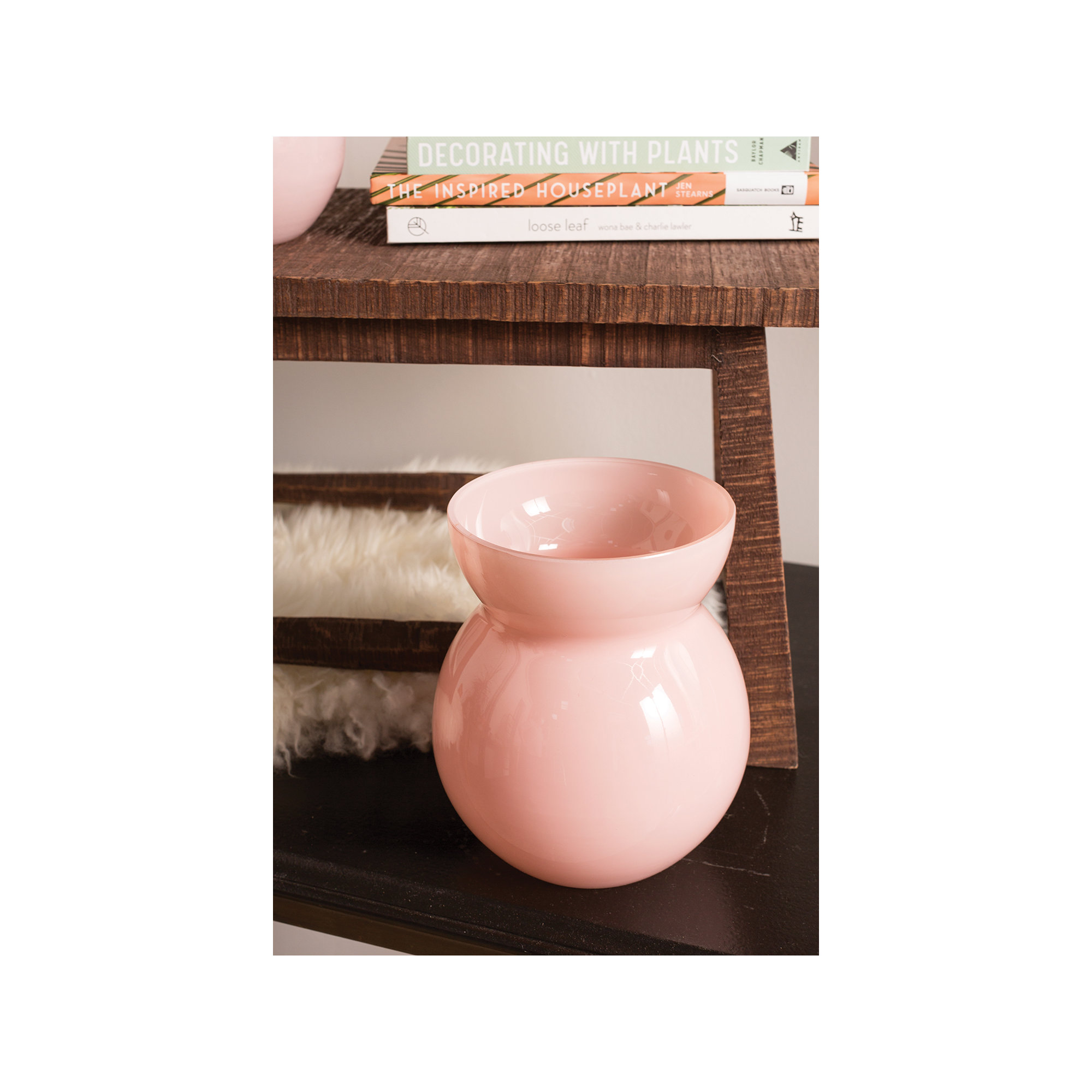 Dewey Handmade Glass Table Vase, Light Pink, 8" H x 6.75" W x 6.75" D