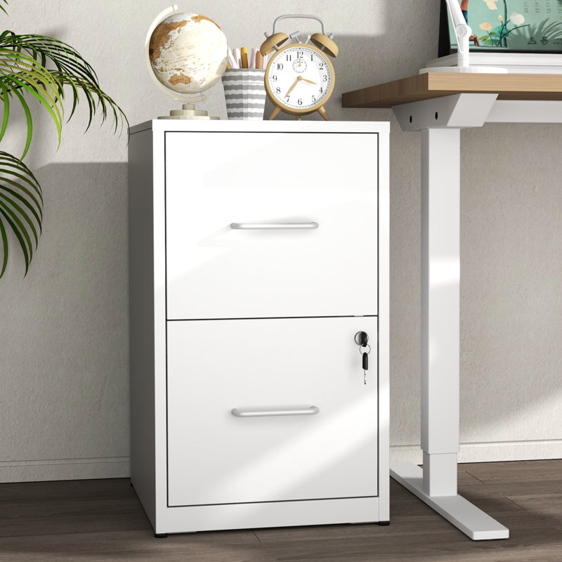 Classeur vertical en métal à 2 tiroirs Abheek pour bureau à domicile, Blanc