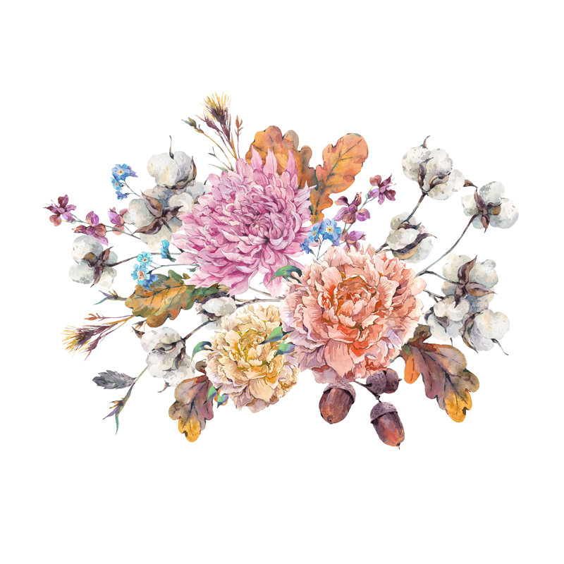 Murale fleurs et coton Deivin, L 100 po x L 100 po