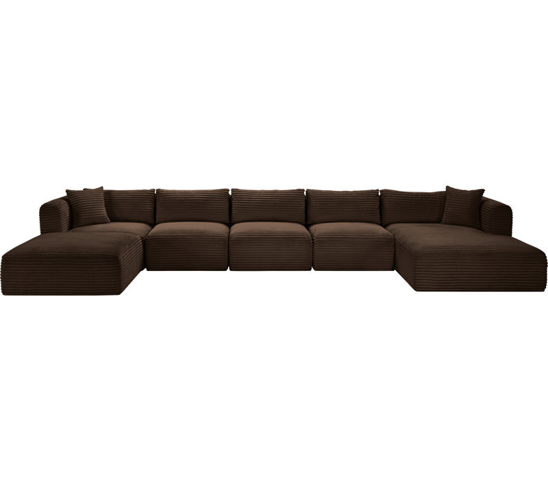 Canapé modulaire Carmean, Velours côtelé texturé brun, 3 sans accoudoirs, 1 méridienne, 1 d'angle et 1 r