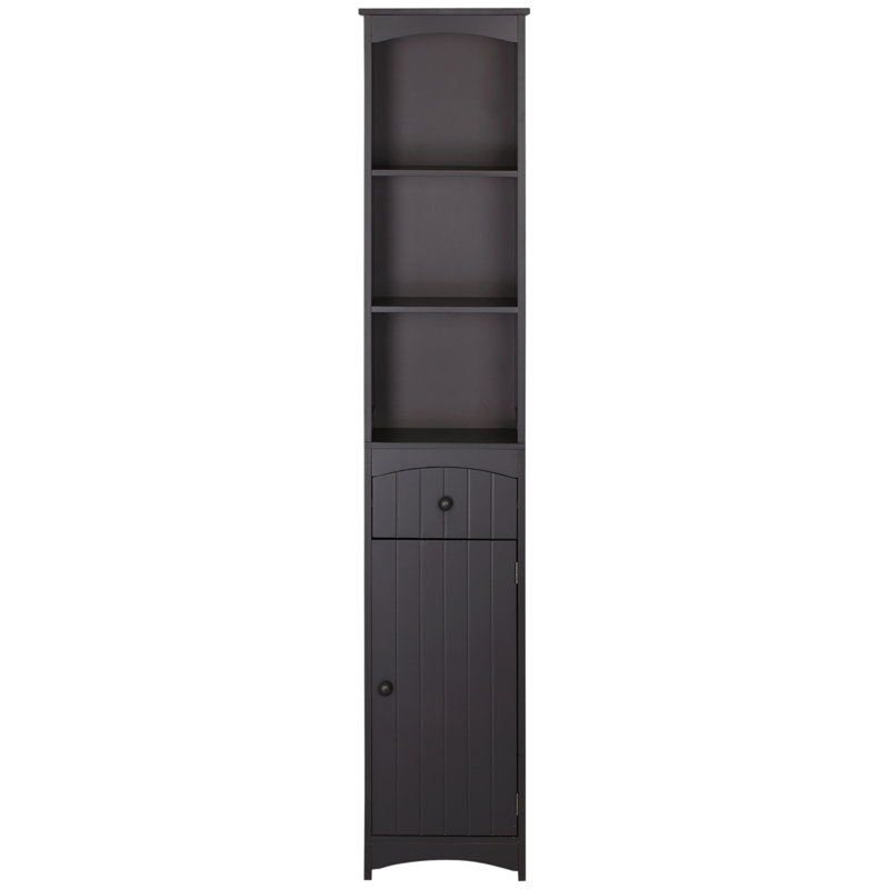 Grande armoire de rangement autoportante brune pour salle de bain - Tour à linge avec tablettes à 3 niveaux et tiroir