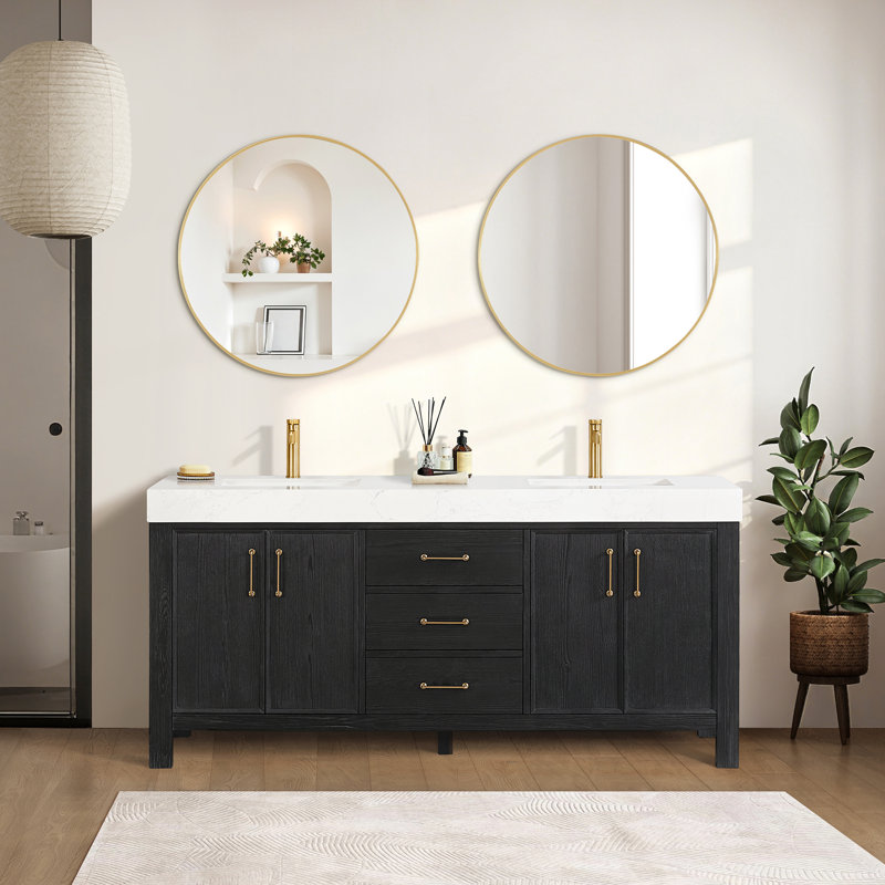  Ensemble de meuble-lavabo double 72 ", Blanc, Doré, Noir