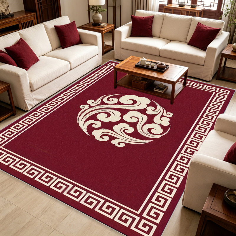 Red Chinese Cloud carpet-easy to clean, machine-washable, soft and comfortable; suitable for door mats, kitchens, living rooms, bedrooms, corridors, and laundry areas. Easy to clean, durable carpet for home decoration.