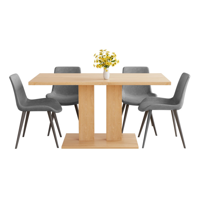 Louisette 46'' Modern Dining Kitchen Table with and 4 Dining Chairs Set, Gray