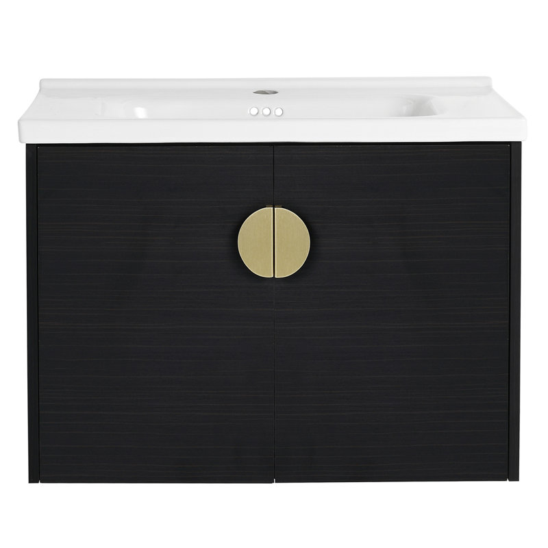 Meuble-lavabo à fermeture en douceur avec lavabo et petites tablettes de rangement