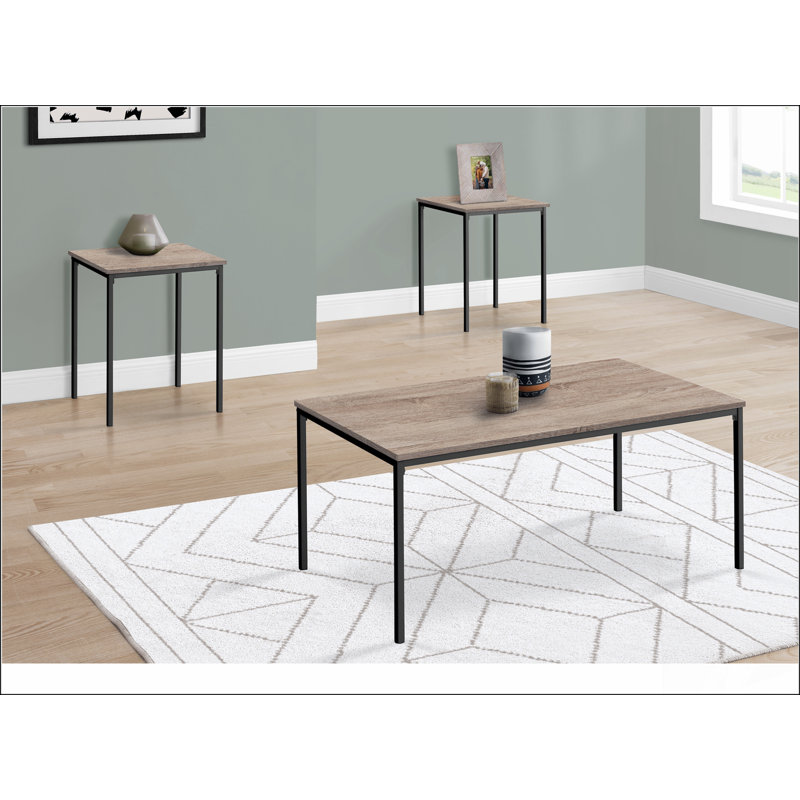 Ensemble de table, ensemble de 3 pièces, café, bout, métal, stratifié, contemporain, moderne, Brun