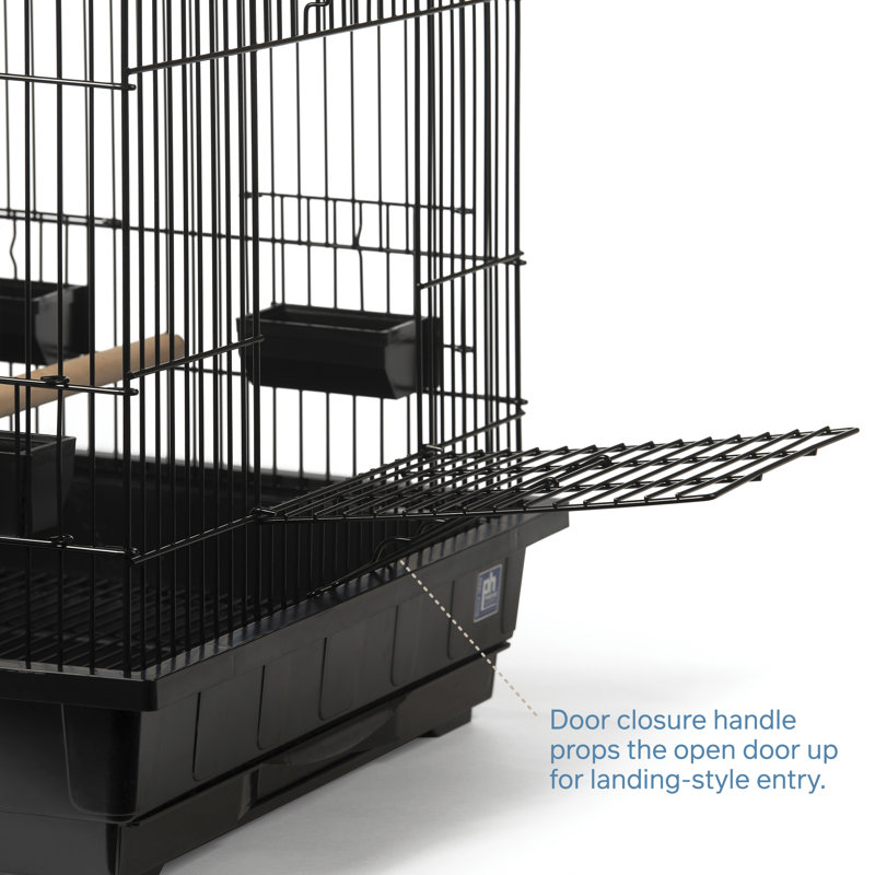 Black Square Roof Parrot Cage with Perches and Dishes