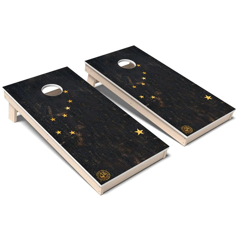 Ensemble de planches de cornhole composites toutes saisons en Alaska State Flag, Ajouter un étui et des lumières