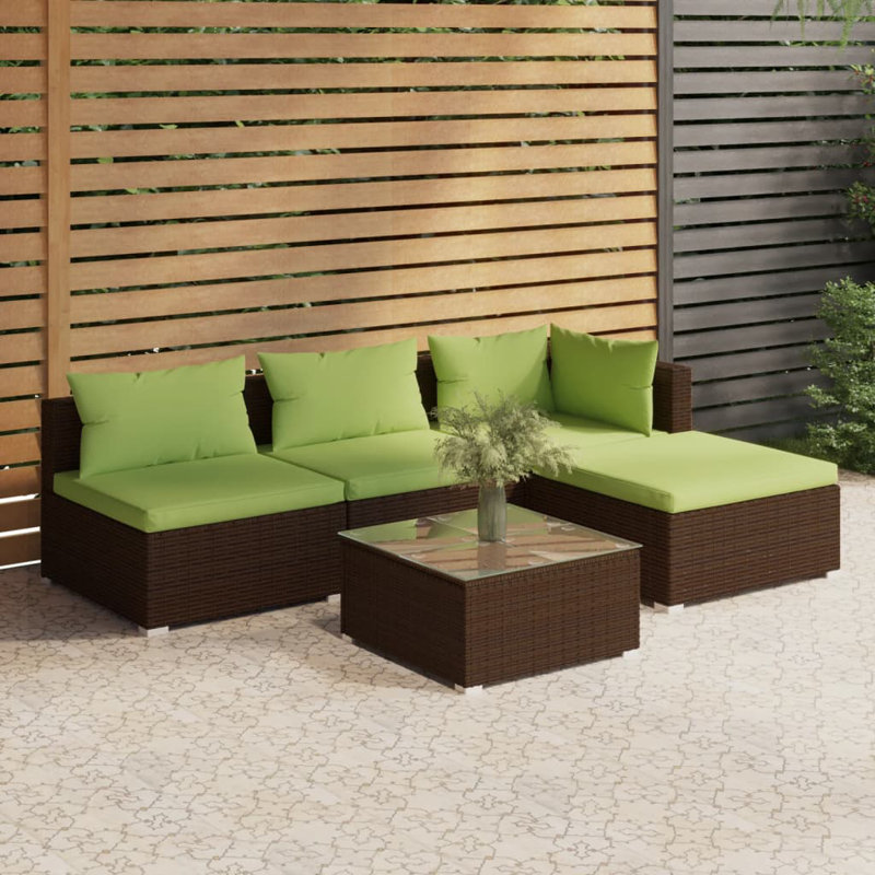 5 Piece Lounge Sofa Seating Group, Green, Brown