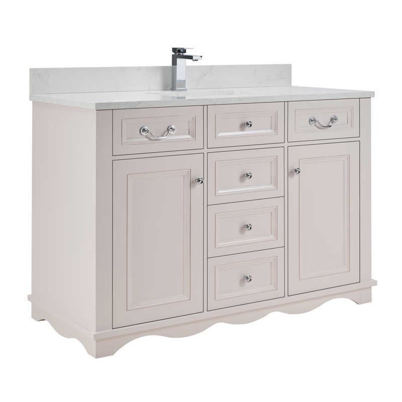 48" Solid Wood Single Bathroom Vanity with 1" Engineered Marble Top, Dreamy White