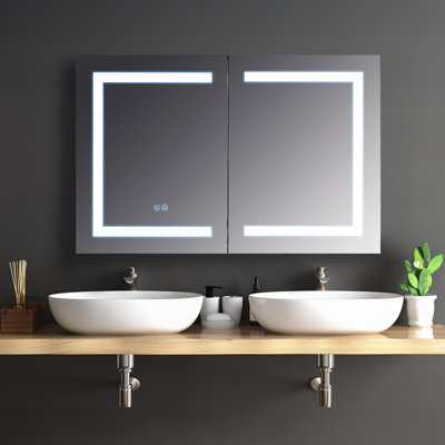 Rigel LED Mirror Medicine Cabinet with Lights | Recessed or Surface Bathroom Cabinet | One Touch Built-in Defogger | Dimmer | Makeup Mirror | 2 Adjustable Glass Shelves