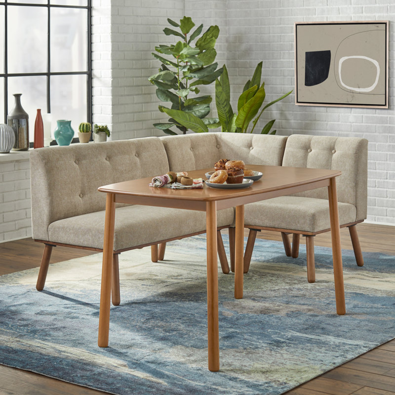 4 - Person Solid Wood Top Four Leg Base Dining Set, Beige/Walnut