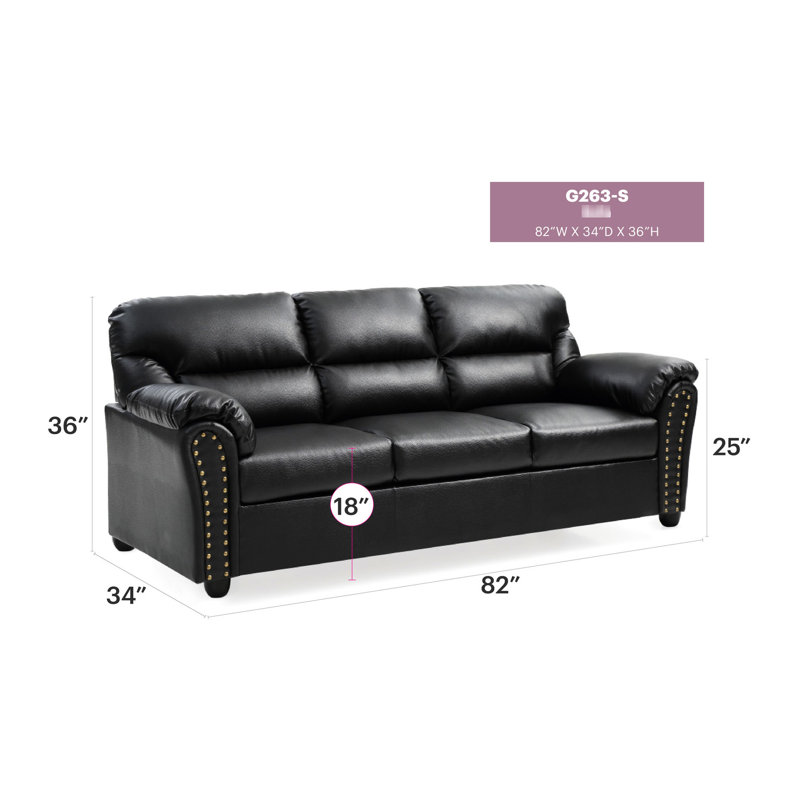 Noir 3 G263-s - Similicuir, lit de jour de conception compacte 3, utilisation polyvalente, confortable