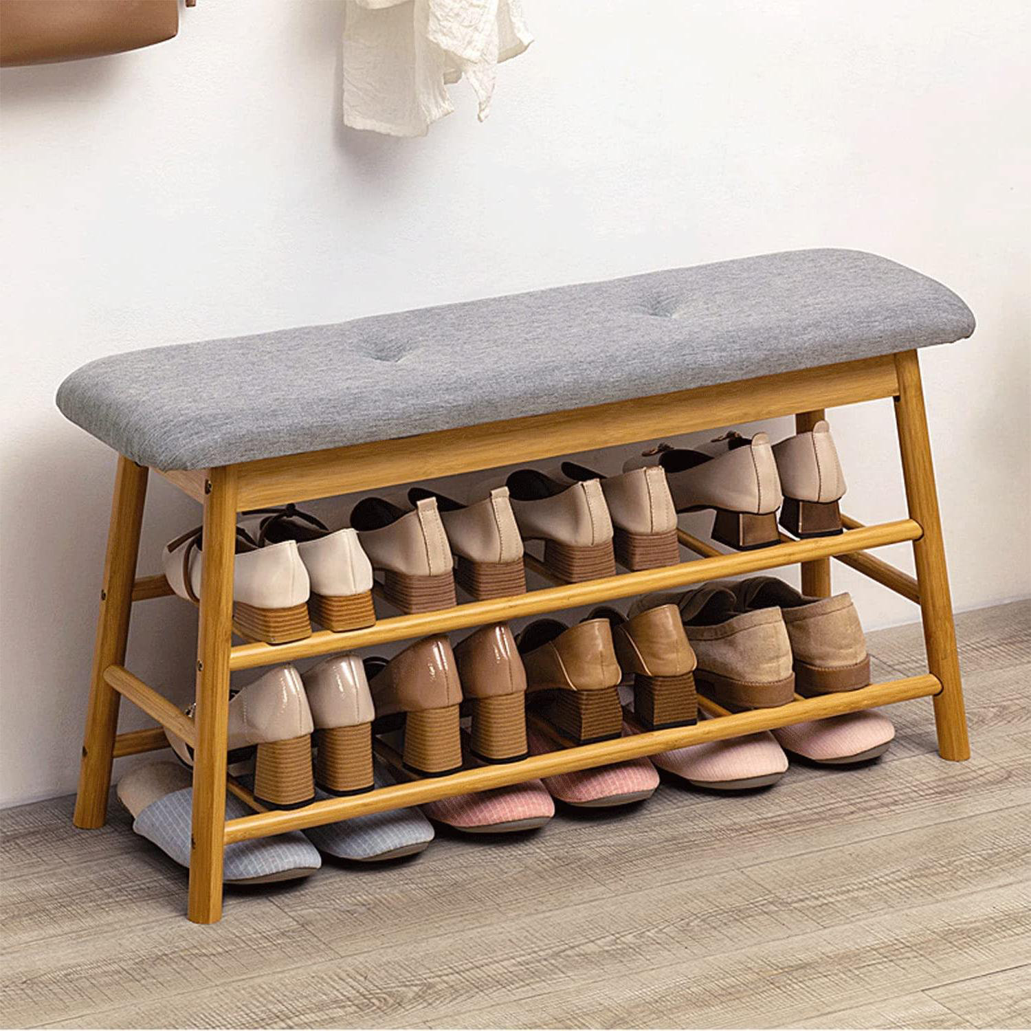 Artiss Shoe Cabinet Bench Shoes Storage Fabric Seat Wooden Rack