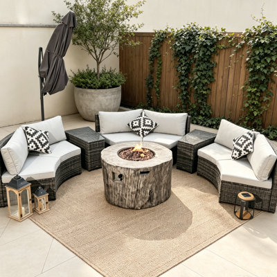 Apphi 6 - Person Outdoor Steel Wicker Fire Pit Conversation Set - Gray