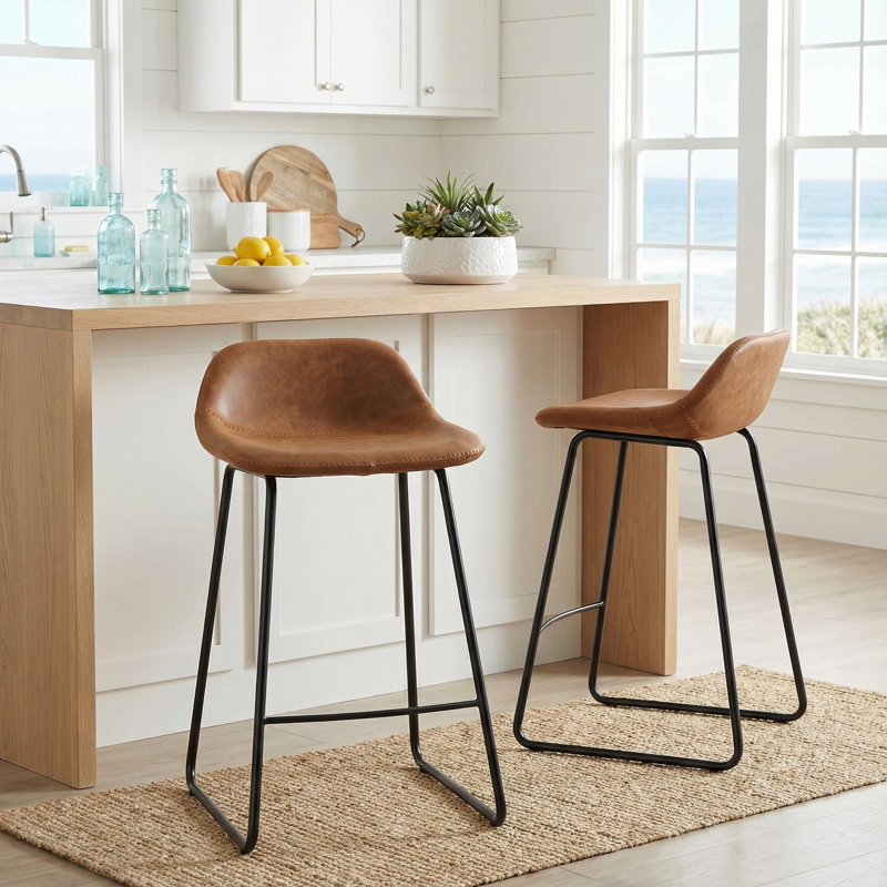 Tabouret de bar et de comptoir Maugansville, Brun, Tabouret de comptoir (siège d’une hauteur de 25