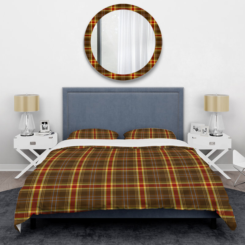 Tartan à carreaux brun - ensemble de housse de couette abstrait - microfibre de polyester
