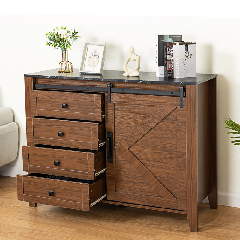 Buffet console de service, commode à tiroirs, table de couloir avec tiroirs, Noir, Brun