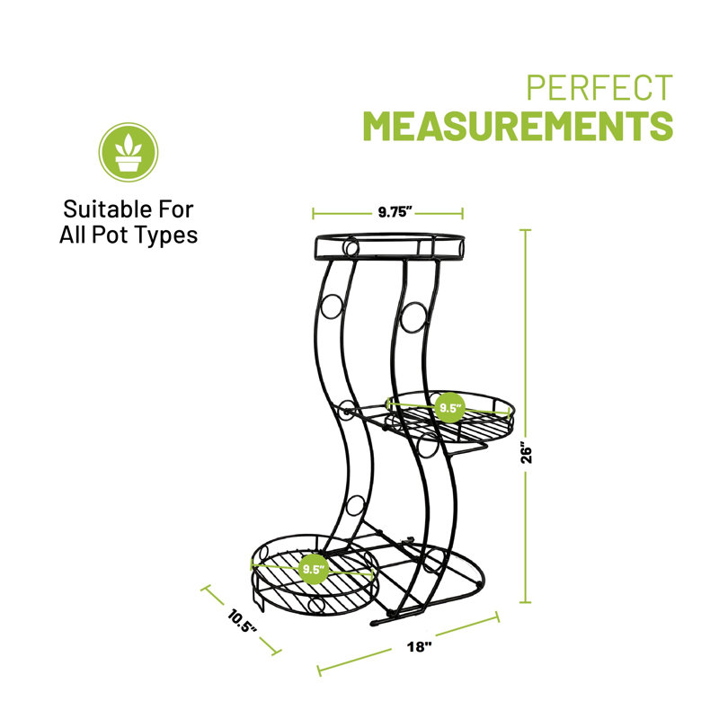 No-Assembly Space-Saving Metal Plant Stand, Indoor & Outdoor Plant Holder, 26" H x 19.5" W x 10.5" D