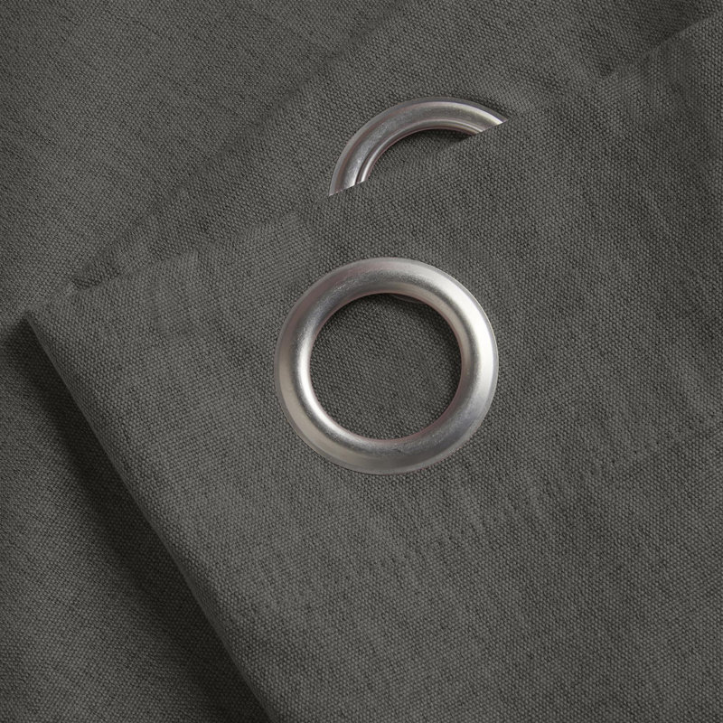 Bechard Blackout Linen Look Ring Top Curtains, 228cm Width x 183cm Drop, Charcoal