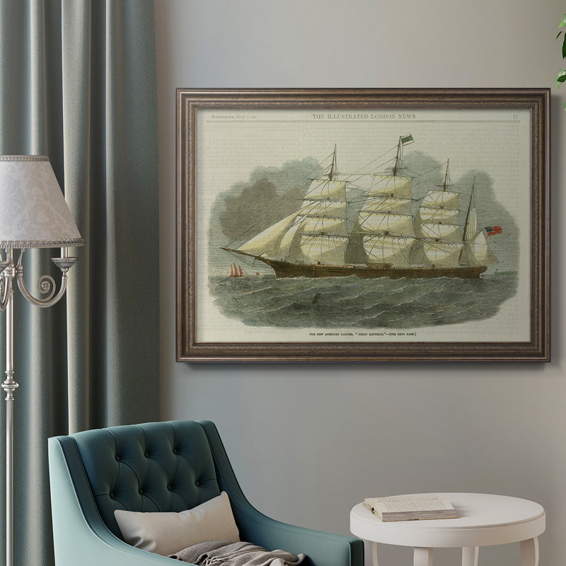 Antique Clipper Ship IV - Peinture sur toile encadrée, H 24 po x l 36 po x P 2,5 po, Cadre naturel