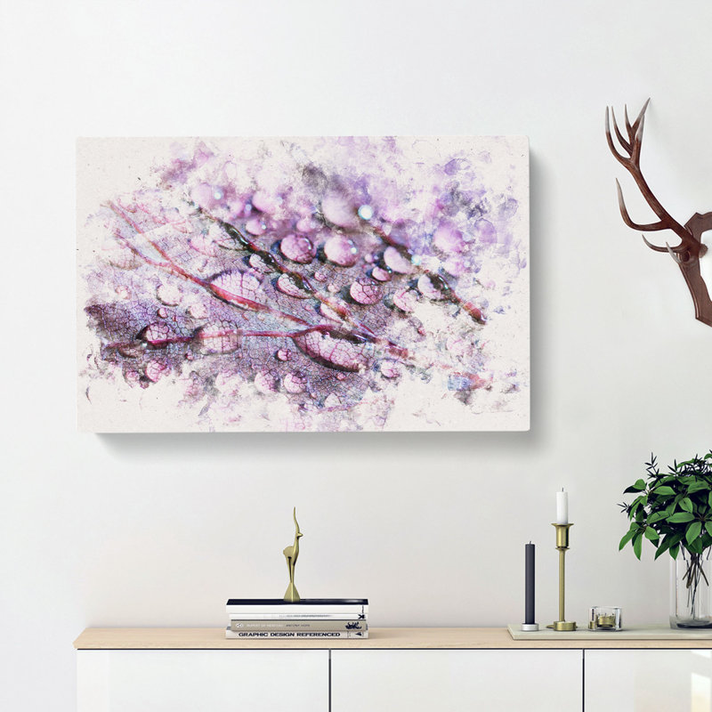 Dewdrops Upon A Lilac Leaf - Wrapped Canvas, 60cm H x 91cm W x 3cm D