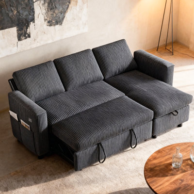 Sleeper Sofa Bed, 81” Pull Out Couch Bed with Reversible Storage Chaise, 3 in 1 L-Shaped Couch for Living Room by Latitude Run
