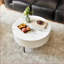 Table basse ronde moderne blanche avec plateau en pierre frittée Tiroirs surdimensionnés, faciles à nettoyer pour le salon