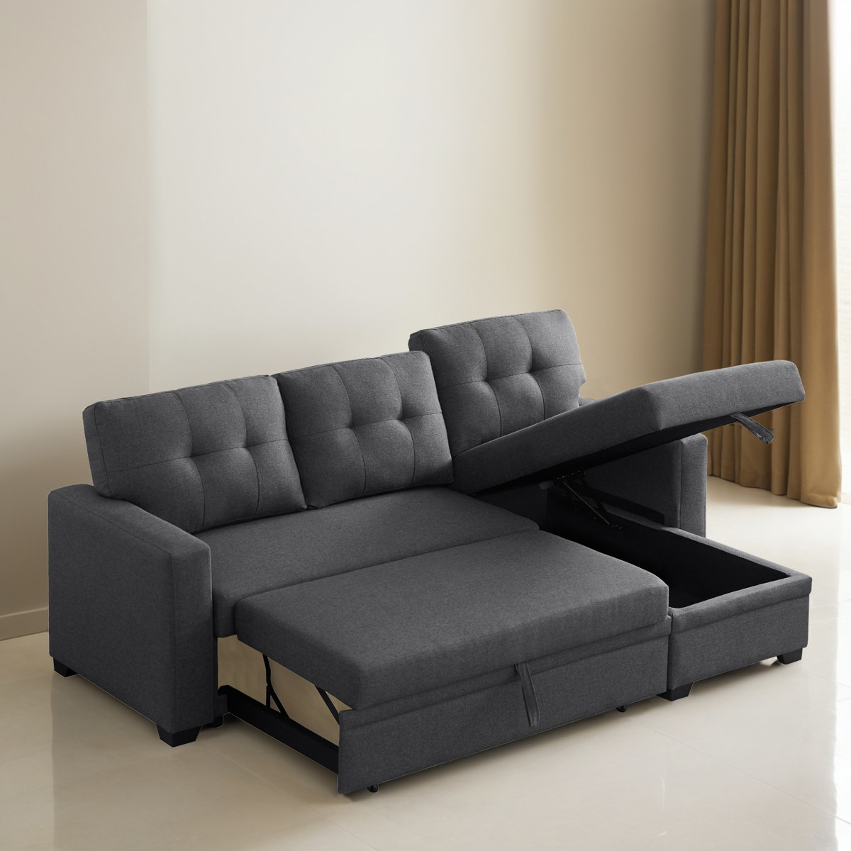 Ebern Designs 82.03" Pull Out Reversible Sleeper Sectional Sofa Bed ...