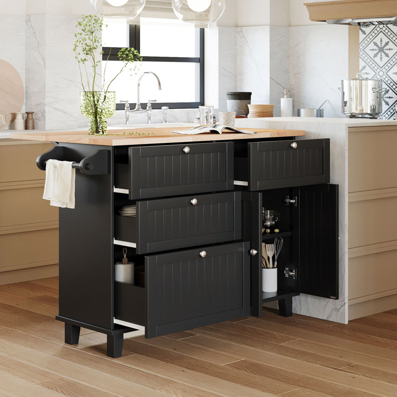 Farmhouse Kitchen Island Set with Drop Leaf and 2 Seatings,Dining Table Set with Storage Cabinet, Drawers and Towel Rack