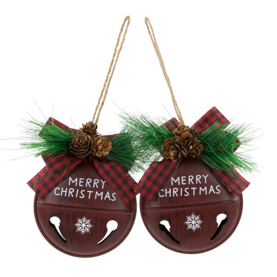 Ornements en forme de flocons de neige «Merry Christmas» Jingle Bell - 5 po - ensemble de 2